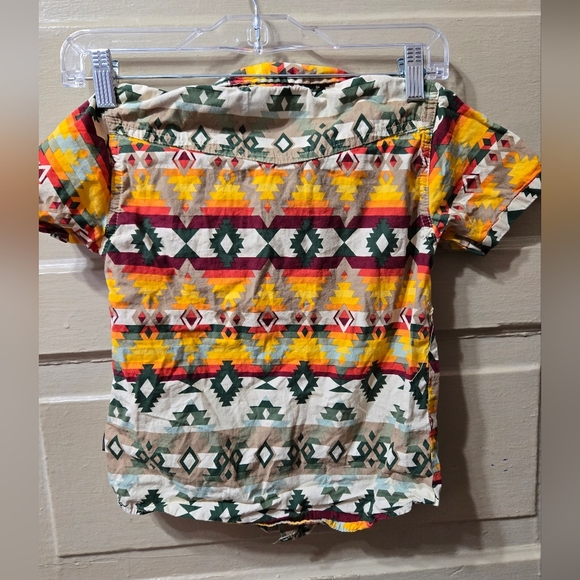 Nine Threads Kids Western Aztec Button Up Short Sleeve Pearl Snap Shirt - Picture 6 of 6